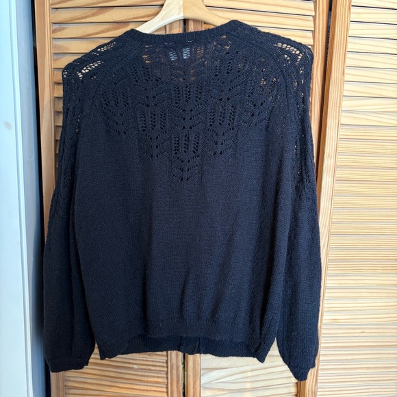 Sezane Black Pointelle Knit Cardigan Sweater Mohair Elegant Luxury Womens Large - Picture 9 of 12
